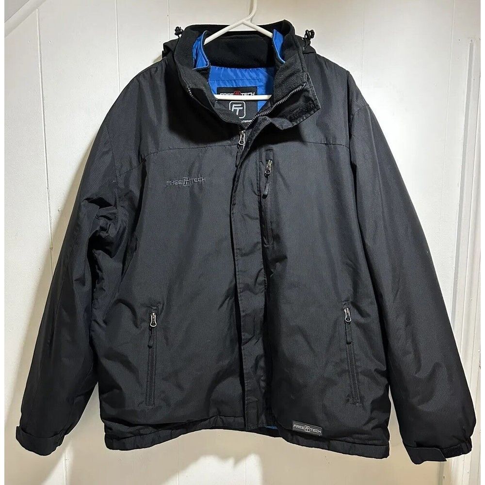 Free‎ Tech Men's Large Winter Coat Jacket Removable Hood  Zip Lined Black/Blue